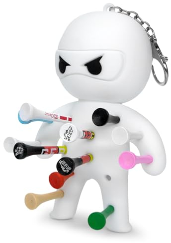 Golf Tee Holder, Ninja Portable Golf Ball Tees Holder Keychain Golf Gift for Men & Women, Golf Accessory for Golf Club Bag, White, 5.9