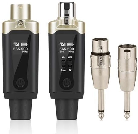 Kadjuh Wireless XLR Transmitter and Receiver& Wireless Guitar Transmitter Receiver,Rechargeable Mic Adapter 16 Channels 196ft Range for Dynamic Microphone,Audio Mixer,Electric Guitar Bass