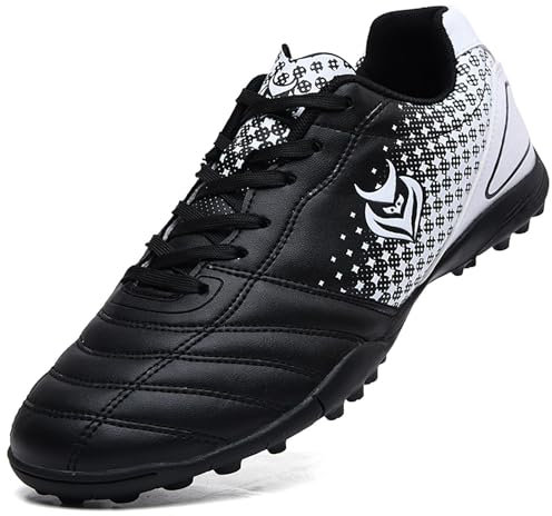 Hsnava Football Kid Shoe Soccer Boots Junior Althletic Sneaker Astro Turf Trainers Boys Black White 6UK