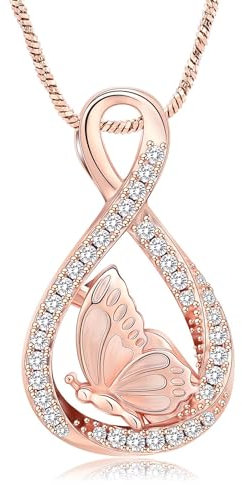 QGJNSGC Butterfly Urn Necklaces for Ashes of Loved Ones Cremation Butterfly Jewelry for Women Heart Urn Keepsake Memorial Pendant for Ashes of Loved Ones (Rose gold)