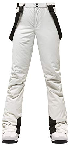 Skihose Damen wasserdichte Winddichte Softshell Warm Gefüttert Schneehose Wanderhose mit Verstellbar Träger (White, M)