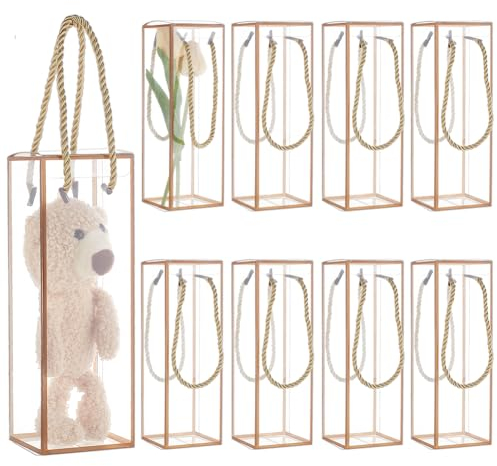 BENECREAT 10 Set Transparente Kunststoff Geschenkbox, 7x7x21cm Große Transparentem PVC-Kunststoff Geschenkbox Mit Goldenen Rändern Und Kordel Für Verpackung von Braut-Weihnachtsgeschenken
