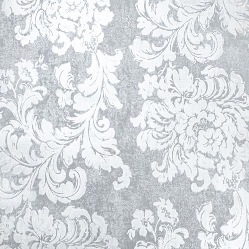 Floral Damask Grey Wallpaper Shimmer Metallic Silver Paste The Paper Smooth Solid Textured Wallpaper for Living Room - Designer Non Woven Wallpaper