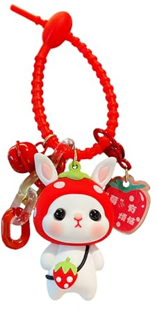 ZDHC Lucky Rabbit Pärchen-Schlüsselanhänger, niedlicher Kawaii-Anime-Obst-Hasen-Schlüsselanhänger für Autoschlüssel, Rucksack, hängende weiche PVC-Ornamente, rot, One size