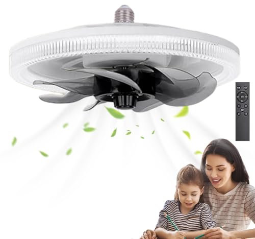Gkumgwo Ventola con presa luminosa con telecomando, ventola con presa luminosa, Ventilatori da soffitto E27 con lampada incorporata, Ventilatore con presa con 4 velocità del, 3 modalità di