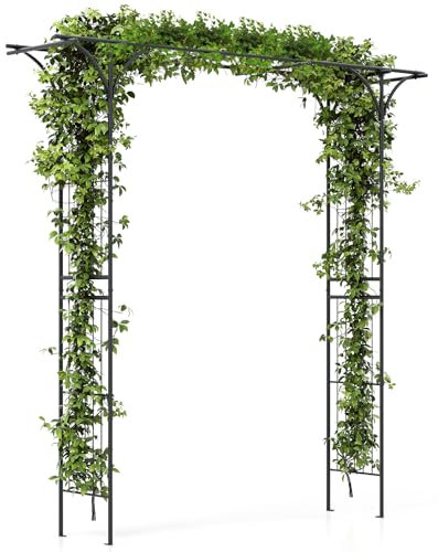 TANGZON Garden Arch, Heavy Duty Metal Frame Pergola Arbor Trellis, Outdoor Plants Roses Vines Climbing Plants Support Archway for Wedding Party Lawn Walkway (Black, 205 x 52 x 205 cm)