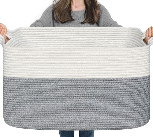 TIMEYARD Wäschekorb, Wäschesammler, Aufbewahrungskorb, Faltbarer Wäschekorb, Square Laundry Baskets, Wäschekorb Kinderzimmer, Aufbewahrungskorb Kinder für Spielzeug, 65L, Weiß und Grau