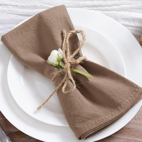 MLMC Confezione da 8 tovaglioli di stoffa nude rustici lavabili in cotone e lino, set di 8, 43,2 x 43,2 cm, riutilizzabili, marroni, per cena, matrimoni, feste, ricevimenti, riunioni, decorazioni da