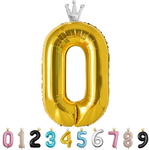 Luftballon Zahl 0 Gold, 101cm Riesen Zahlenballon Nummer 0 1 2 3 4 5 6 7 8 9 10 16 18 21 30 40 50 60 70 80 90 100, 40 Groß Folienballons für Hochzeit Jubiläum, Geburtstagsballons Party Dekoration