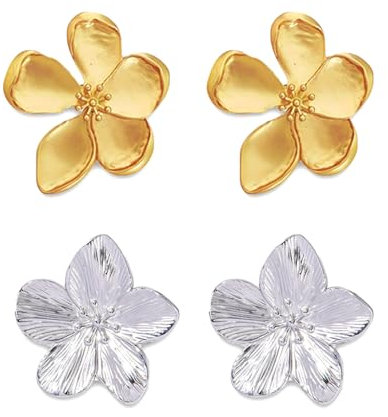 Yeemeen Pendientes De Flores Doradas y Pétalos - Pendientes Grandes Colgantes De Gota Para Mujeres y Niñas