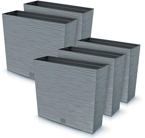 IMJ-Global Furu Case - Juego de 5 macetas rectangulares para flores, de plástico, 58 x 18 x 49,8 cm, para interior y exterior, gris, 44 litros, diseño moderno