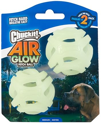 Chuckit! Air Glow Fetch Ball Dog Toy, Medium (2.5 Inch) Pack of 2, for Breeds 20-60 lbs