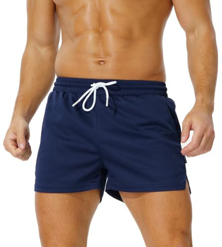 AIMPACT Sporthose Herren Kurz 3 Inch Mesh Basketball Shorts Herren Atmungsaktive Jogginghose Kurz Tennishose mit Taschen (Marine-L)