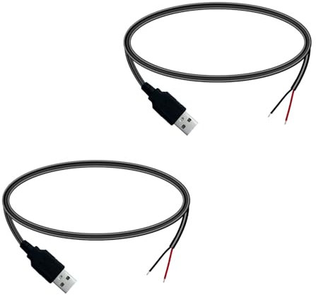 IMIYORE 1.6FT 20AWG USB Male Power Cable to Bare Cable 3A High Current 5V DC Charging Cable for Security Camera, LED Strip Light, Arduino DIY Electronics 2PCS