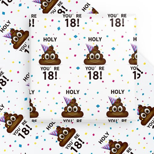 WRAPAHOLIC Lustiges Geschenkpapier zum 18. Geburtstag, 6 Bögen, Motiv: Holy Shit You're 18, flach gefaltet, für Geburtstag, Party, Streich, 50 x 70 cm pro Bogen