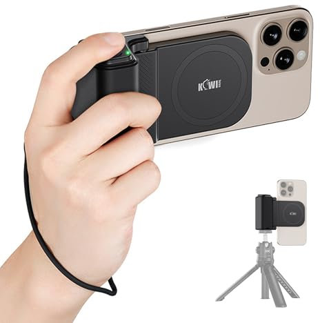 KIWIFOTOS Magnetic Smartphone Grip Holder Smartphone Camera Handle with Detachable Wireless Camera Remote Control, Tripod Mount with Cold Shoe for iPhone Android Shooting (Black)