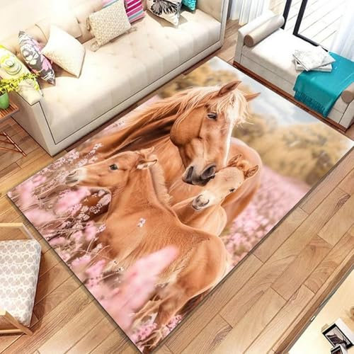 Qiqumax Pferd Teppich Wohnzimmer 160x230cm Schlafzimmer Pferd Tier Kinderteppich Kinderzimmer, Cartoon Einhorn Teppich Kinder Spielteppich Wohnzimmerteppich (1,140x200cm)