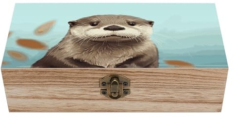 Süße Otter-Aufbewahrungsbox aus Holz, Geschenk-Schmuckschatulle, personalisierbar, Holzbox, Andenken-Box mit Scharnierdeckel und Frontverschluss, Schmuckschatulle für Handwerk, Kunst, Hobbys