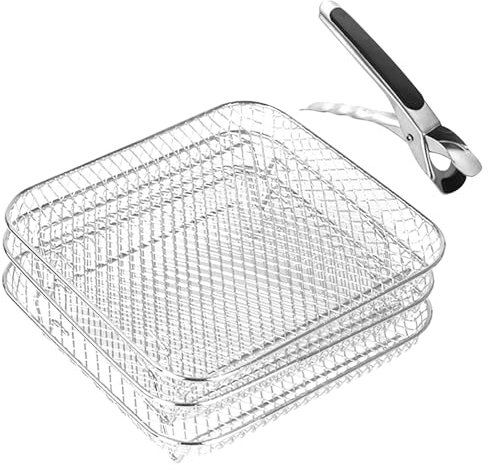 Heißluftfritteuse DREI Stapelbare Gestelle, Stapelbare Körbe Für Airfryer, Air Fryer Rack 3 Schichten - Quadratischer Heißluftfritteusenkorb Aus Edelstahl - Air Fryer Rack Geeignet