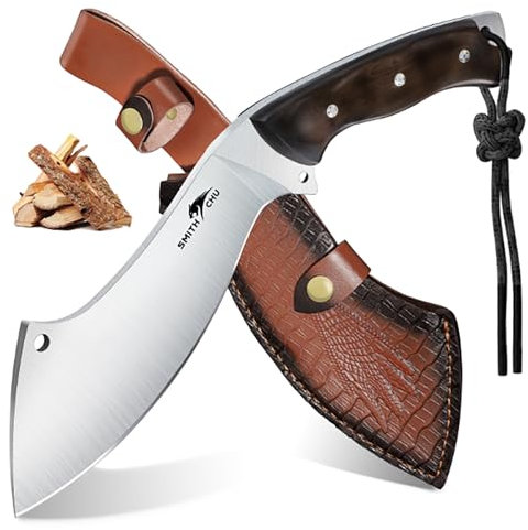 SMITH CHU Outdoor Messer Feststehende Klinge mit Scheide, Full Tang Survival messer mit Holzgriff, Großes Gürtelmesser, 9Cr18MoV Stahl Scharfes Jagdmesser, Geschenk für Männer