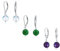 Set di tre semplici orecchini a sfera con perline rotonde in ametista viola, calcedonio traslucido e avventurina verde con chiusura a leva per donna in argento sterling .925