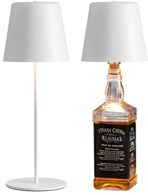 NEWSEE Rechargeable Cordless Bottle Lamp Set of 2, Touch Control LED Bottle Lights with 4000mAh Battery, 3 Color Dimming Table Lamps for Bars, Restaurants, Parties, Living Rooms, Gifts (White)