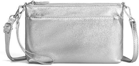 befen Silver Crossbody Bag for Women Genuine Leather RFID Phone Bags for Ladies Small Handbags for Women with Card Slots