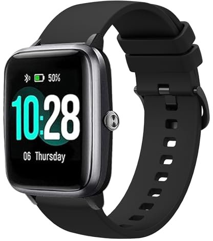 Correa Silicona GRV FC1.19mm Reloj Compatible con Veryfitpro/LETSCOM/Yamay/Letsfit/LIFEBEE,GRV/Willful/Popglory/Blackview/TEMINICE ID208,ID205L,ID205S,ID205G,ID215G,ID216,SW020,SW023 (Negro)