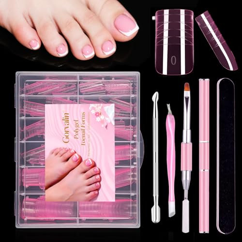 240 PCS Poly Gel Nail Form Kit for Toes - Reusable Dual Toe Nail Form Molds for Builder Gel with Nail Care Kit - 12 Sizes (Pink)