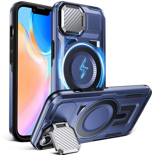 DASFOND Hülle für iPhone 14/13, [Kompatibel mit MagSafe] Stoßfestes Militärgeprüftes Handyhülle Case mit Kameraldeckung & Standfuß | Wireless Charging | Rutschfester Bumper, Blau