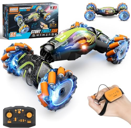 Gigilli Ferngesteuertes Auto ab 6 8 10 12 Jahre RC Auto Stunt Car Kinder mit Handsteuerung Ostern Geschenke Junge 2,4 GHz 4WD 360° Remote Control Car Drift Wiederaufladbar Spielzeug mit Licht Musik