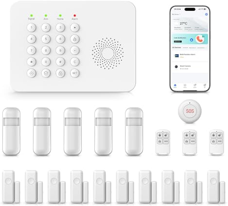 XNH 20-Piece Kit Wireless Home Security Systems, 4G/WiFi + GSM Auto Alarm System, App & Voice Control,No Monthly Fees,Alexa & Google Assistant With Motion Detector, Door Window Sensor,Remotes