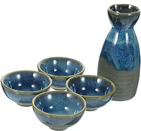LIFKOME Traditionelles Japanisches Sake Keramik 5 Stück mit Sake Kessel für Zuhause und Gaststätten