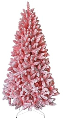 SHATCHI Sapin de Noël rose floqué de 4 pieds avec effet neige - Pin artificiel - Support métallique pliable - 308 pointes - Branches articulées - Neigeux touffu - Décoration de maison de luxe pour les