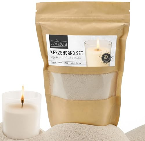 DIY Kerzensand mit 5 Dochten 250gr creme | 14x20x14cm Paraffinwachs | Sandgranulat Kerzenwachs Pulver Wachs Granulat für Gläser und Dekogefäße (creme)