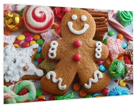 Gingerbread Man Candy Printed Picture Puzzle 1000 Pieces,Personalised Jigsaw Puzzle,Wooden Jigsaw Puzzles For Adults And Kids,Fun Jigsaw Puzzles As A Xmas Gift Or Decorative Collection.