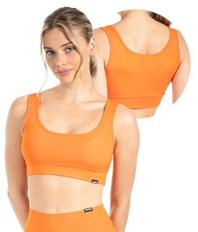 SMILODOX Sport BH Damen Adelynn, Yoga Bra mit breitem Unterbrustband, 3D Rubber Print, Atmungsaktiver Bustier ohne Bügel, Function Sport Top für Training, Yoga, Running, Alltag und Sport