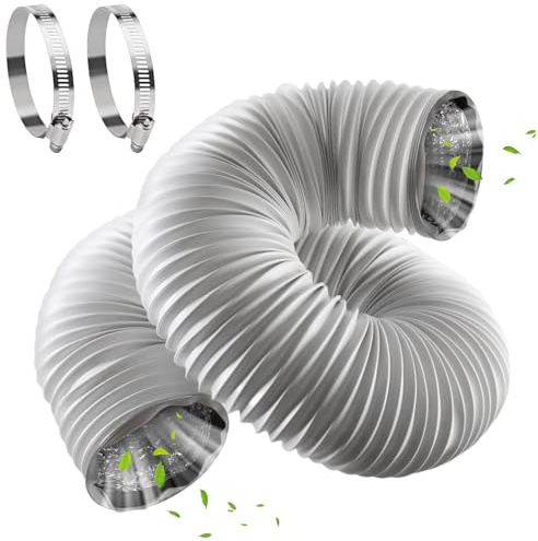 Abluftschlauch Ø100mm Länge 6m, Flexibel PVC Alurohr Klimageräte Lüftungsschlauch, Aluminium Aluflexschlauch mit 2 Schlauchschelle Edelstahl für Mobile Klimaanlage Wäschetrockner Abzugshaube Trockner