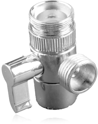 Hopzab Tap Diverter Valve Adapter, Kitchen Sink Connector, Zinc Alloy, Silver Finish, 3-Way Shower Splitter for Dishwashers, Washing Machines, and Shower Hoses
