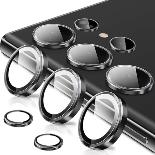 Coiwxmoi Protecteur d'Objectif de Caméra pour Samsung Galaxy S23 Ultra 5G Protection Camera,Verre Trempé 9H,HD Transparente Anti-Rayures,3D en Aluminium Protege Appareil Photo Arriere Protector,Noir