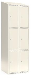 kaiserkraft | 3er-Schließfachschrank Fydor | 2 Abteile | Weiß | B 600 mm | schräge Dachform | Zylinderschloss