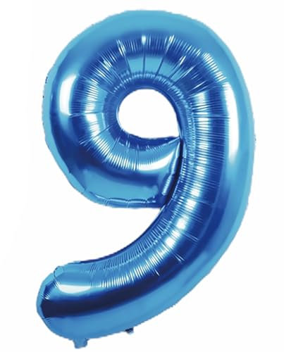 Folienballon Zahl von Trendario - XXL Riesenzahl 100cm Ballon - Helium Luftballons für Geburtstag, Partydeko, Hochzeit (Zahl 9, Blau)