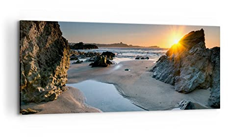 Wandbilder Dekoration Wohnzimmer Landschaft britisch Ufer Küste Panorama Bilder auf Leinwand 120x50cm Leinwandbild Schlafzimmer Wand Kunstdruck Art Groß Wanddeko Bild Wall Decor Canvas AB120x50-3174