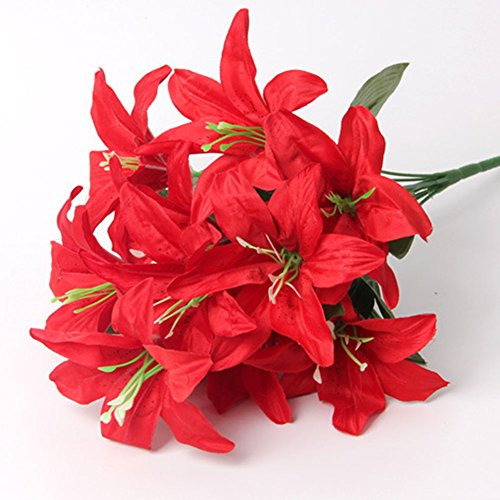 Künstliche Lilien Artfen 10 Köpfe künstliche Lilien künstliche Blume Hochzeit Party Dekor Bouquet Home Hotel Büro Garten Handwerk Kunst Dekor Rot