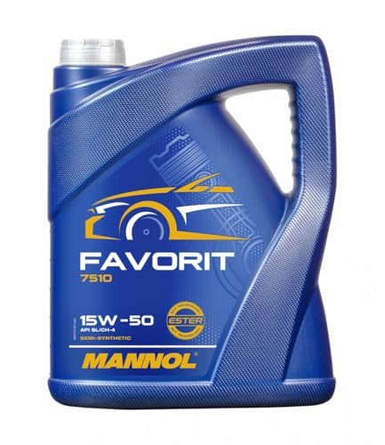 MANNOL 7510 Favorit Motoröl 15W-50, für Benzin- und Dieselmotoren, 4L | Universelles Motoröl für Motoren mit und ohne Turbolader, erfüllt API SL/CH-4, MB 228.1/229.1, VW 501 01, Verschleißschutz