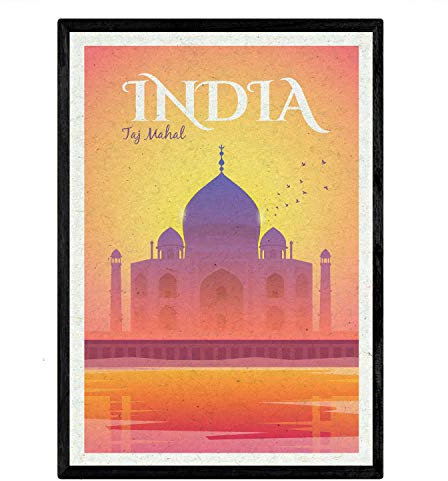 Nacnic Blade Indien. Vintage-Stil. Plakat des Taj Mahal in Farben. Ad Indien Größe A3
