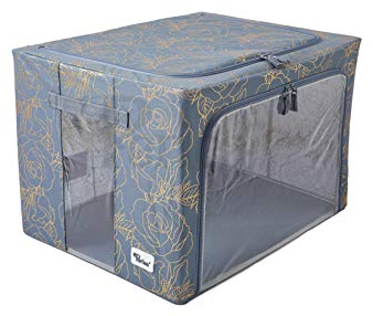 Periea ‘Beau’ Folding Collapsible Stackable Fabric Home Storage Boxes with Steel Frames (Metallic Floral, Large)