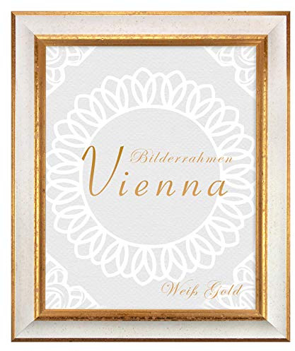 BIRAPA Vienna Cadre Photo Porte Affiche en Bois Massif Blanc/Doré 50 x 100 cm