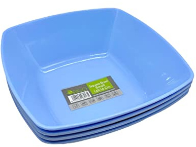 ECO Durable Small Plastic Square Bowls Set of 4 | 16cm x 16cm – Cereal Bowl for Kids | Reusable Square Bowls for Parties | BPA-Free Stackable Plastic Serving Bowls (Blue, Small 16x16cm)
