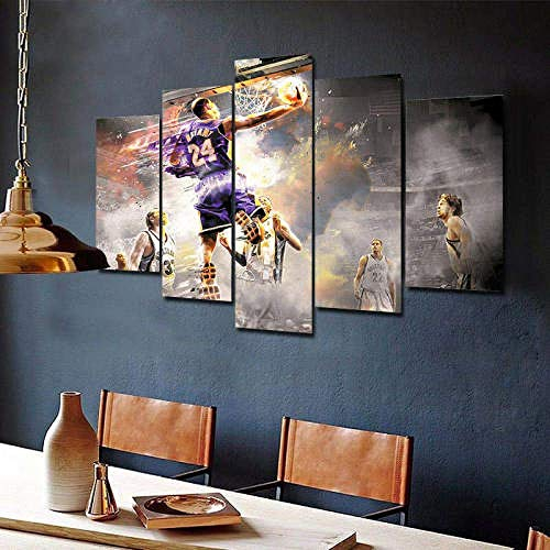 Airxcn 5 Panel Leinwand Wandkunst Home Wohnzimmer Dekor Poster HD-Druck Kobe Bryant Schwarz Mamba NBA Lakers Basketball Star